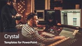  Presentation with professional sound recording - Audience pleasing slide deck consisting of electro industrial - sound engineer working in boutique backdrop and a tawny brown colored foreground