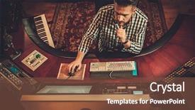  Presentation with professional sound recording - Presentation design featuring electro industrial - sound engineer working in boutique background and a  colored foreground