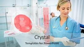  Presentation with displaying - Audience pleasing slide set consisting of electrocardiography - nurse consulting tablet with screen backdrop and a light blue colored foreground