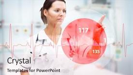  Presentation with ecg - Presentation design enhanced with electrocardiography - nurse pointing at invisible screen background and a lemonade colored foreground