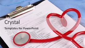  Presentation with patient centered care - PPT theme with electrocardiography - stethoscope and patient card close-up background and a sky blue colored foreground
