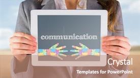  Presentation with blue line - Beautiful PPT theme featuring electrocardiography - word communication and businesswoman showing backdrop and a coral colored foreground