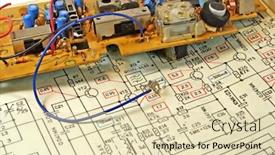  Presentation with radio - Slide set featuring electrocircuit and the details of the old radio receiver prepared for repair background and a lemonade colored foreground