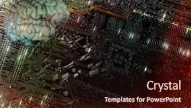  Presentation with artificial intelligence human brain - Theme featuring electrodes against a circuit background and a wine colored foreground