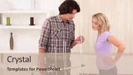  Presentation with electromagnetic waves - Slide deck having electromagnetic waves - man showing a woman how background and a soft green colored foreground