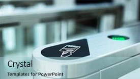  Presentation with access - Beautiful slide set featuring electronic access equipment on entrance backdrop and a light blue colored foreground