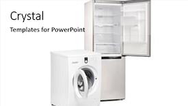  Presentation with refrigerator - Audience pleasing presentation design consisting of electronic appliances - washing machine and a refrigerator backdrop and a white colored foreground