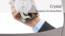  Presentation with electronic - PPT theme enhanced with electronic archiv - hand and computer hard drive background and a white colored foreground