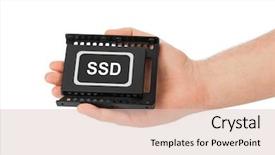  Presentation with electronic - Amazing PPT theme having electronic archiv - hand and computer ssd drive backdrop and a lemonade colored foreground