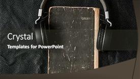  Presentation with old book - Beautiful slide deck featuring electronic-audiobook-vs-regular-paper backdrop and a dark gray colored foreground