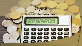  Presentation with reward - PPT theme featuring electronic award - coins and silver calculator background and a yellow colored foreground