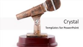  Presentation with radio station air vintage microphone - Cool new PPT theme with electronic award - golden vintage microphone backdrop and a  colored foreground