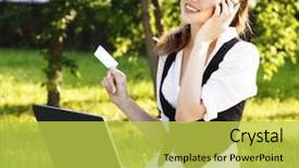  Presentation with cyber credit card crime - Theme consisting of electronic banking - beautiful young woman with credit background and a  colored foreground