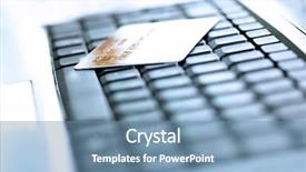  Presentation with electronic card - Amazing PPT theme having electronic banking - credit card and laptop shallow backdrop and a teal colored foreground