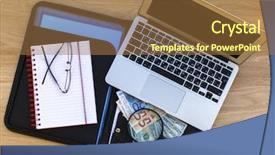  Presentation with floating dollar bills - Audience pleasing slides consisting of electronic banking - folder for documents with dollar backdrop and a coral colored foreground