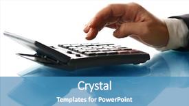  Presentation with banking - Cool new PPT theme with electronic banking - girl hand calculate backdrop and a teal colored foreground