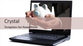  Presentation with piggy bank - Amazing PPT layouts having electronic banking - hand giving a piggy bank backdrop and a coral colored foreground