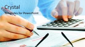  Presentation with accounting - Cool new slide set with electronic banking - hands of accountant with calculator backdrop and a light blue colored foreground