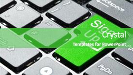  Presentation with banking - Audience pleasing slides consisting of electronic banking - sign up button on computer backdrop and a shamrock green colored foreground