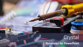  Presentation with electronic - Presentation design enhanced with electronic-board-and-tools-repairs background and a ocean colored foreground