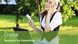  Presentation with electronic card - Amazing theme having electronic business - beautiful woman with credit card backdrop and a tawny brown colored foreground