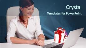  Presentation with lady - PPT theme having electronic business - pretty young lady sitting background and a ocean colored foreground