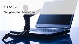  Presentation with computer - Presentation design enhanced with group of bicyclists riding along a river typical dutch landscape background and a light blue colored foreground