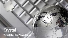  Presentation with blue earth puzzle - Presentation theme featuring electronic bussiness - notebook puzzle earth globe background and a gray colored foreground