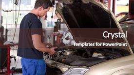  Presentation with automobile diagnostic - Cool new presentation theme with electronic cars - young mechanic running a diagnostic backdrop and a tawny brown colored foreground