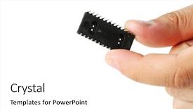  Presentation with fingers - Amazing PPT theme having electronic chips - male fingers holding microchip isolated backdrop and a  colored foreground