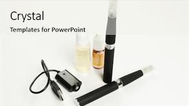  Presentation with electronic components - Audience pleasing slide deck consisting of electronic cigarette detail and components backdrop and a sky blue colored foreground