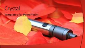  Presentation with autumn leaves - Amazing slide deck having electronic cigars - e-cigarette and autumn leaves backdrop and a red colored foreground
