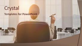  Presentation with cigar - Slide deck with electronic cigars - rear view of female executive background and a  colored foreground