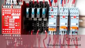  Presentation with circuit board - Audience pleasing PPT theme consisting of electronic-circuit-board-with-wires backdrop and a coral colored foreground