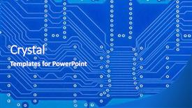  Presentation with circut board - PPT theme with electronic circut board close up background and a cobalt blue colored foreground