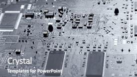  Presentation with chip - Beautiful presentation theme featuring electronic circuts - computer chip light silver tint backdrop and a gray colored foreground