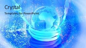  Presentation with fiber optics - PPT theme with electronic communication - globe with network on technology background and a light blue colored foreground