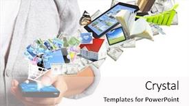  Presentation with electronic communication - Beautiful slide set featuring electronic communication - mobile phone in the hand backdrop and a white colored foreground