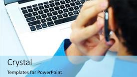  Presentation with electronic communication - PPT theme with electronic communication - photo of open laptop background and a arctic colored foreground