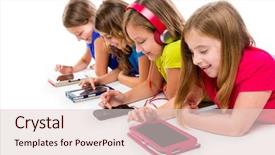  Presentation with smartphones - Cool new presentation theme with electronic communication - sisters cousins kid girls backdrop and a lemonade colored foreground