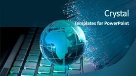  Presentation with fiber optic - Colorful PPT layouts enhanced with electronic communication - technology earth globe against fiber backdrop and a ocean colored foreground