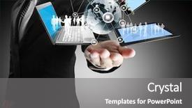  Presentation with electronic communication - Colorful PPT theme enhanced with electronic communication - technology in the hands backdrop and a gray colored foreground