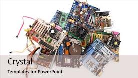  Presentation with computer components - Slide deck consisting of electronic components - computer parts isolated on white background and a mint green colored foreground