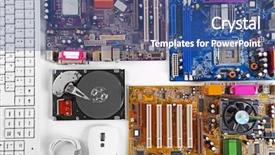  Presentation with computer components - Amazing slide deck having electronic components - set of computer parts backdrop and a ocean colored foreground