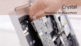  Presentation with computer components - PPT layouts featuring electronic components - young repairer disassembling a computer background and a coral colored foreground