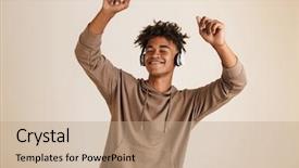  Presentation with electronic music - Cool new presentation with electronic cooling - portrait of a happy young backdrop and a coral colored foreground