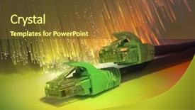  Presentation with network cable - Presentation featuring image of young handsome man dressed in black t-shirt sitting over white background and talking by phone background and a light gray colored foreground