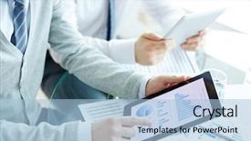  Presentation with data analysis - Amazing presentation having electronic data analysis in touchpad backdrop and a light blue colored foreground