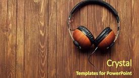  Presentation with headphones - Cool new PPT layouts with electronic devices - headphones on brown wooden background backdrop and a tawny brown colored foreground