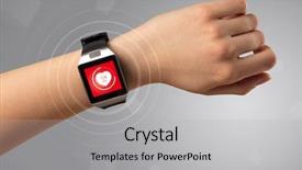  Presentation with heart rate - PPT theme consisting of electronic devices - naked female hand with smartwatch background and a light gray colored foreground